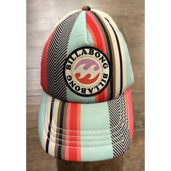 Billabong Womens White Blue Beach Logo Adjustable SnapBack Trucker Hat Mesh Cap - Picture 2 of 8